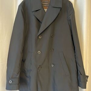 Canali Black Double-Breasted Pea Coat with Notched Lapels